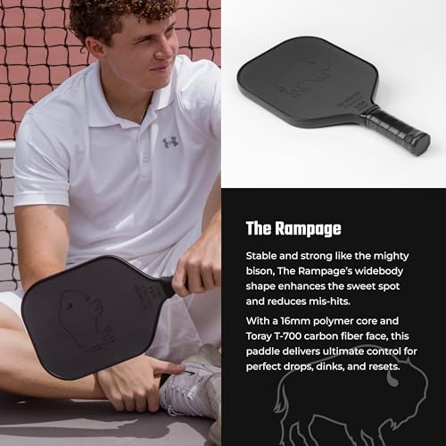 Bison Paddles The Rampage Control Carbon Fiber Pickleball Paddle - Spin & Precision
