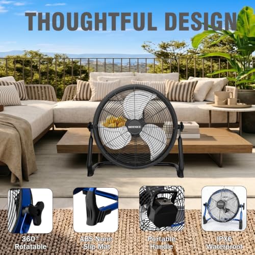 Black 18-Inch Solar Powered Fan with Metal Blades & Brushless Motor – Portable Rechargeable Floor Fan for Home, Outdoors, Camping