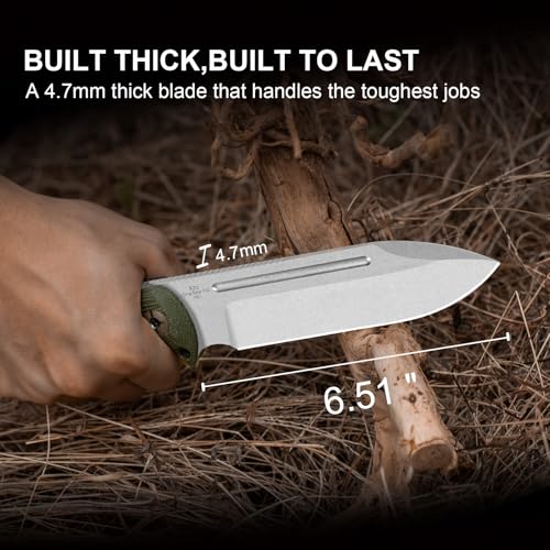 Green Fixed Blade Survival Knife with Sheath - 7-inch AEB-L Steel, Hammer Pommel