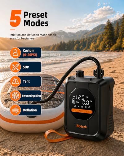 Blytech Black Portable Electric Paddle Board Pump 20 PSI with 13,500mAh Battery