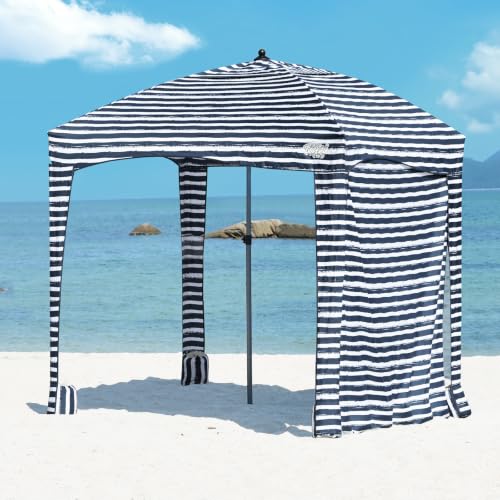 Qipi Beach Cabana Tent with Side Wall & Sandbags - 6' x 6' UV50+ Sun Shelter for Family