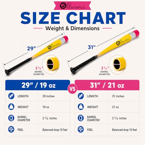 ELLEVORA 31" Youth Aluminum Baseball Bat - 21 oz, Balanced & Durable Gift