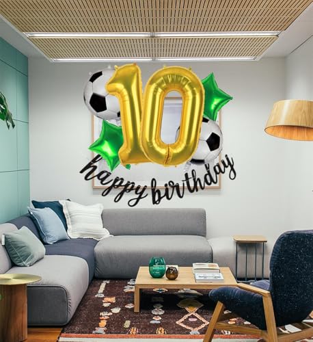 Gold 10 Soccer Balloon Set for 10th Birthday Party Boy Decorations