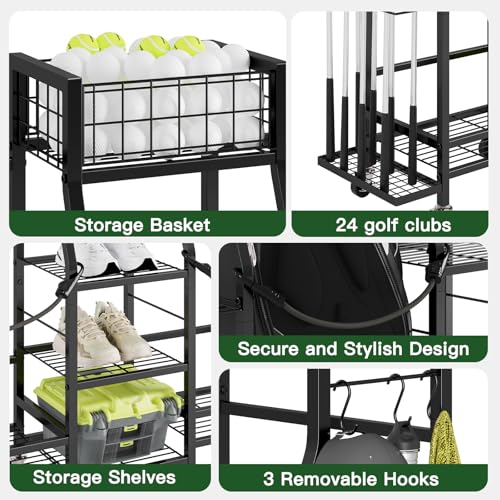 Neatolgrid Golf Bag Storage Rack for Garage - Dual Bag Organizer with Wheels
