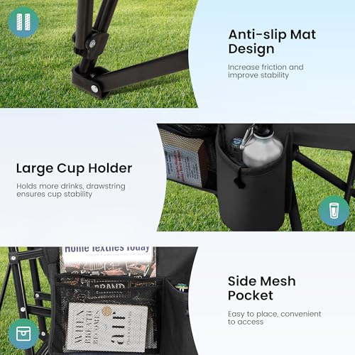 High Point Sports Oversized Folding Camping Chair Single Pack Black Supports 500 lbs