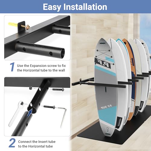 Neorexon Surfboard Wall Mount Rack 8 Arms - Safe Vertical Storage with Soft Sponge Sleeves