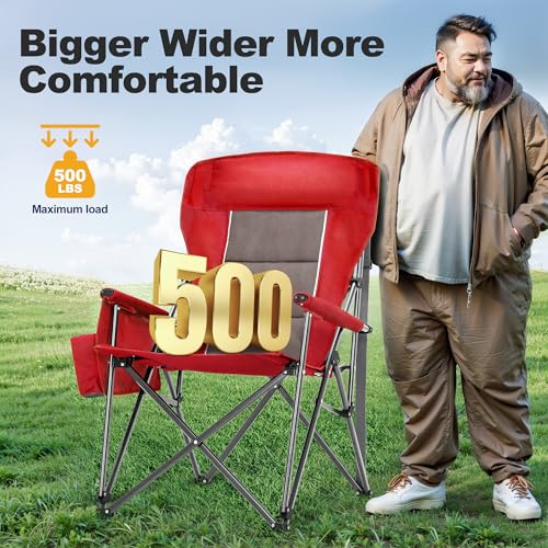 LET'S CAMP Red Oversized Camping Chair 500LBS Heavy Duty Lawn Chair – Single Pack