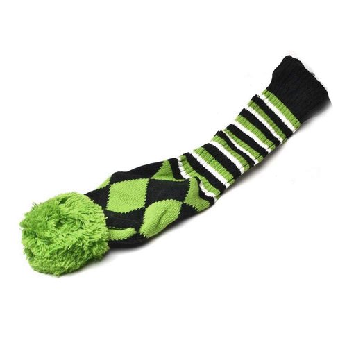 GOOACTION 3PCS Knitted Golf Head Covers 1-3-5 for Driver and Fairway Woods with Long Neck Sock Vintage Argyle Black and Dark Green Pom Pom Golf Club Head Covers Set