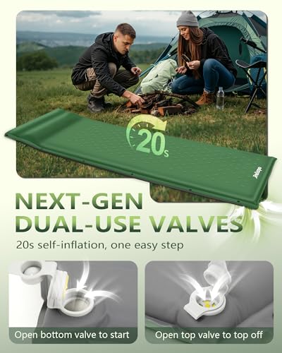 Self-Inflating Camping Sleeping Pad with Built-in Pillow - Green, 8 R-Value, 4 Season