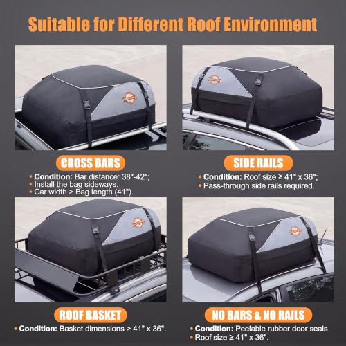 Sailnovo 15 Cu Ft Waterproof Roof Cargo Bag 41x36x17 Inches for Vehicles