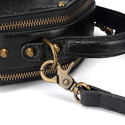 Leather Steampunk Messenger Bag for Women Black 166 - Retro Crossbody Satchel