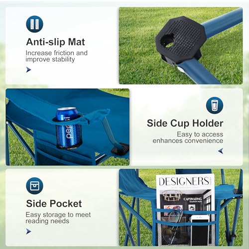Let's Camp Blue Folding Camping Chair with Cooler Bag - 2 Pack