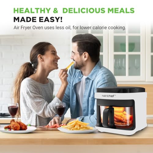 NutriChef 5.8 Qt White Air Fryer with 8 Cooking Presets & Glass Bowl