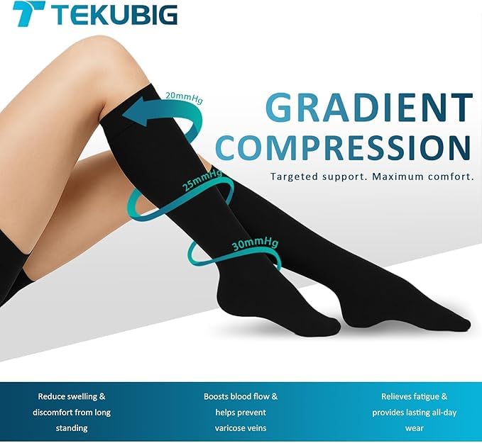 Black XXL Compression Socks Knee High 20-30 mmHg Support Stockings for Women Men