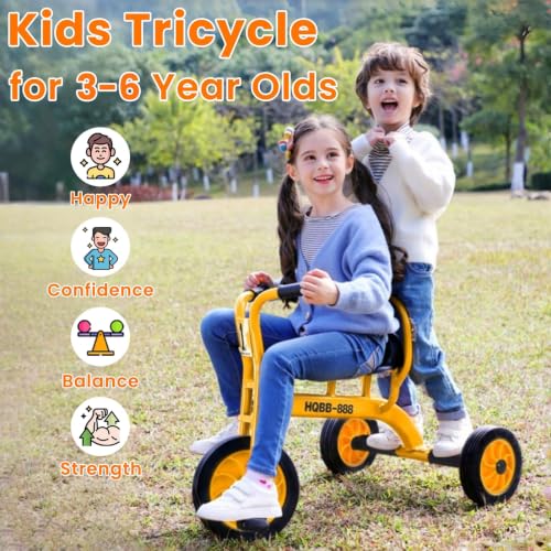 Kids Tricycle for Ages 3-6 - Metal Frame with Airless Rubber Tires - Yellow (5168-yellow)