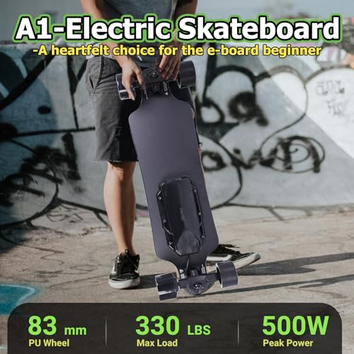 Electric Skateboard with Remote - 17 Miles Range, 8-Ply Maple, Blue - Beginner Friendly