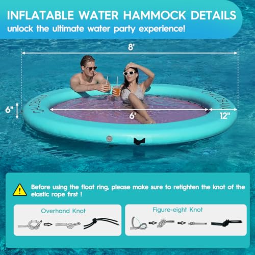 Pink 8ft Water Hammock Inflatable Floating Ring for Adults - CALOBANA