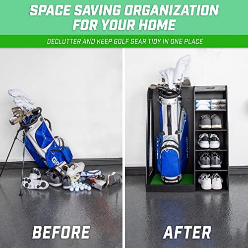 Black Wooden Golf Bag Organizer with Shelves - Storage Rack for Golf Accessories
