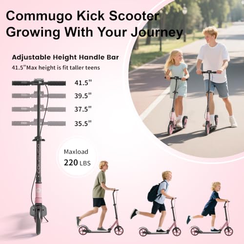 Pink Foldable Kids & Teen Kick Scooter with Dual Brakes & Front Suspension