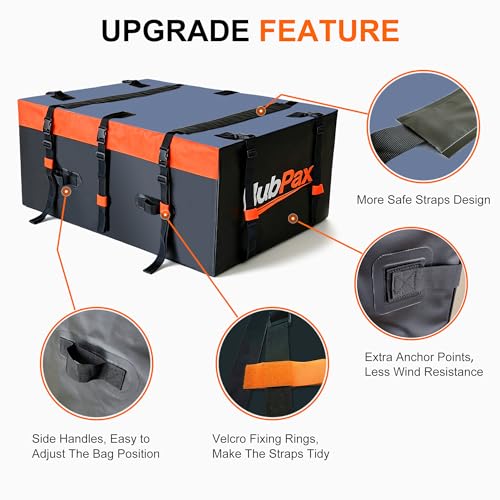 HubPax 21 Cu Ft Car Rooftop Cargo Carrier Bag Without Rack - Waterproof & Easy Install