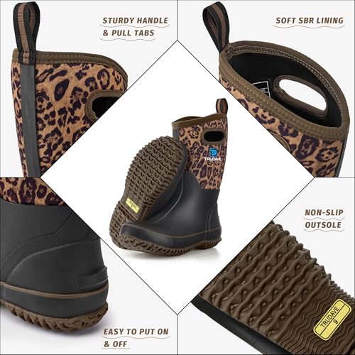 Women’s Waterproof Rubber Boots with Leopard Print - Mid Calf Rain & Hunting Boots, Size 5-11