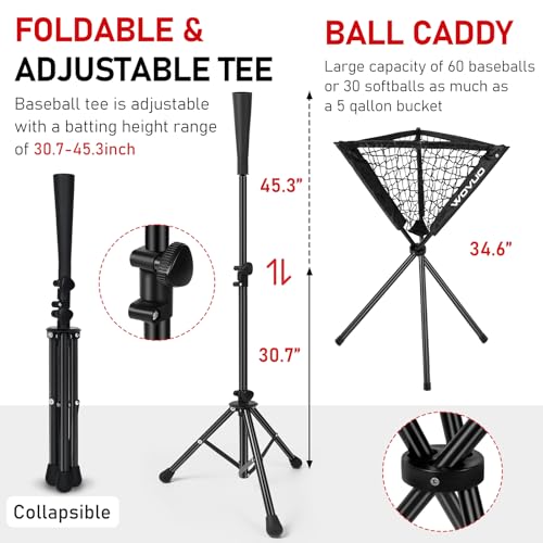 WOVUO Black 6x6 ft Baseball & Softball Hitting & Pitching Net with Strike Zone & Tee