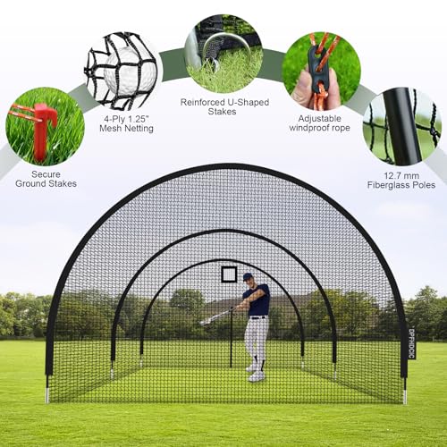 24ft Baseball Batting Cage with Net, Door & Pitching Hole for Practice