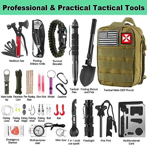 Green 256-in-1 Survival First Aid Kit with Molle Pouch for Camping Hiking Outdoor