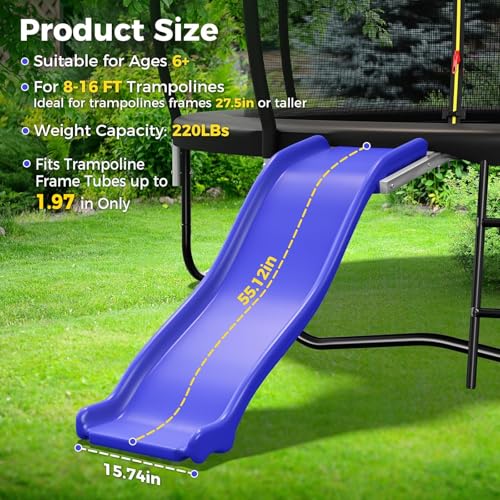 Lyromix Kids Trampoline Slide Attachment for 8-16 FT Trampolines, Supports 220 LBS