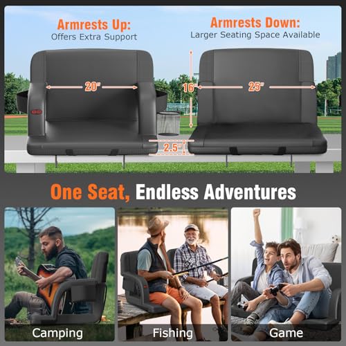Suteck 25-inch 2-Pack Heated Stadium Seats for Bleachers with Dual Heat Control, Waterproof & Adjustable