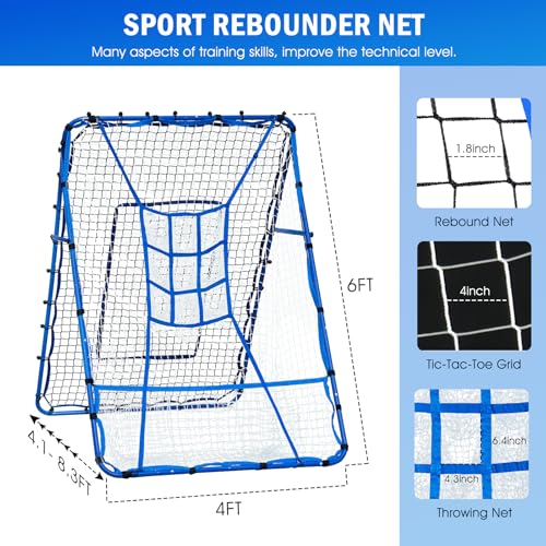 6FT x 4FT Baseball & Softball Rebounder Net with 3 Modes - Practice Equipment