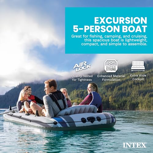 Inflatable Fishing Boat for 5 People - Gray, 12' x 5'6" River Raft Set with Oars