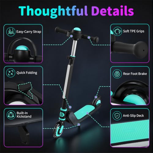 Kids LED Light-Up Scooter with Infinity Mirror Deck, 12 Light Modes, Adjustable Heights