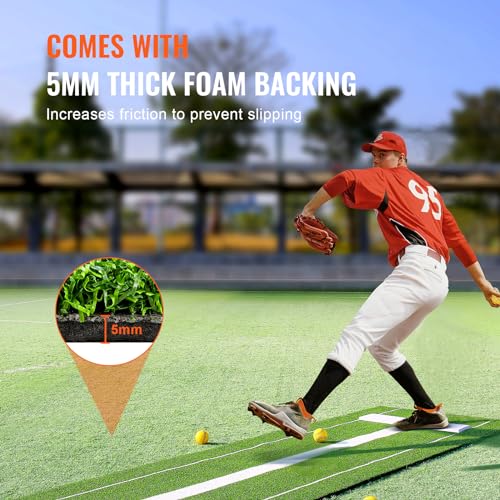 Green 10x3ft Softball & Baseball Pitching Mat with Rubber Mound - Indoor Outdoor Training