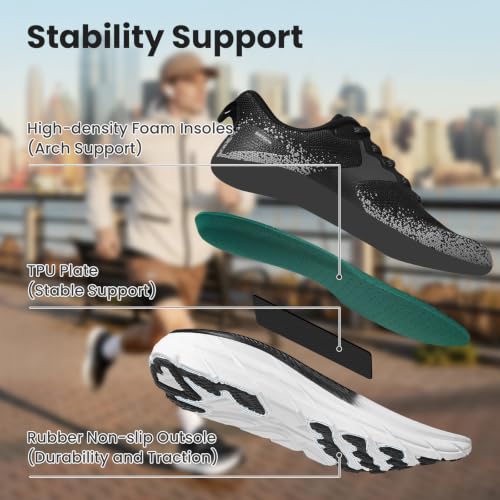 Men's Lightweight Cushioned Athletic Running Shoes - Black 12