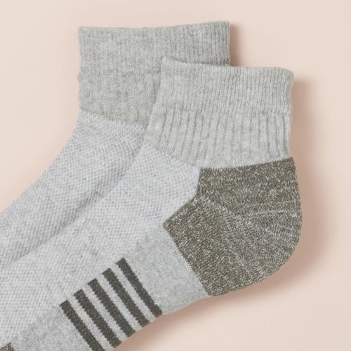 Men's Athletic Quarter Ankle Socks with Cushioned Arch Support - Grey, 8-12 Pairs