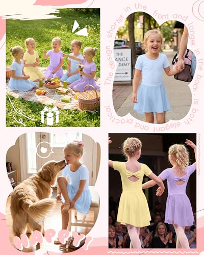Girls Ballet Leotards 3 Pack - Light Purple, Yellow, Light Blue, Sizes 4-6 Years