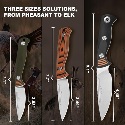 Kizer Evenki1 Fixed Blade Knife with Sharpener - Orange & Green / 3"