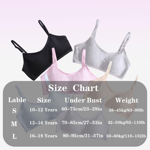 YoBeLove Teen Girls Sports Bras 6 Pack Cotton Underwear with Bra Pads and Adjustable Spaghetti Straps for Kids 10-12 Years Multicolor