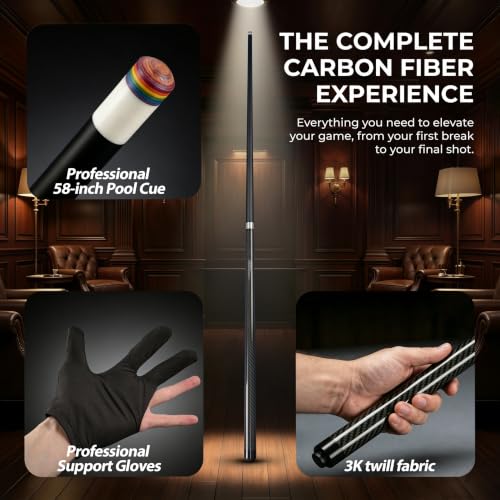 Carbon Fiber Pool Cue 58 Inch Professional Billiard Stick with Oak Core