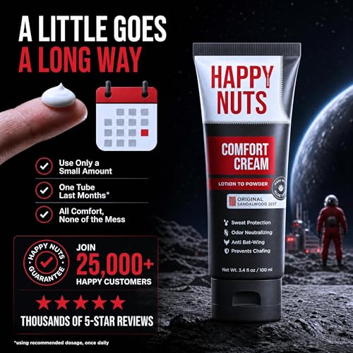 HAPPY NUTS Original Comfort Cream Deodorant for Men 6 Pack, Aluminum-Free, Anti-Chafing & Odor Control, 3.4 Fl Oz