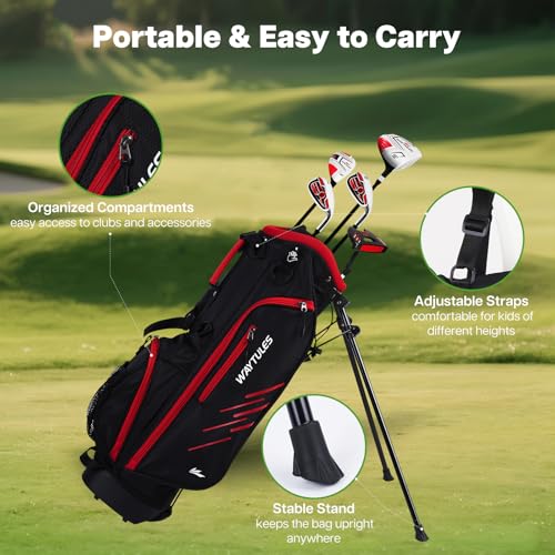 Kids Golf Clubs Set for Ages 6-8 - Red Stand Bag, 5 Clubs, Right Handed