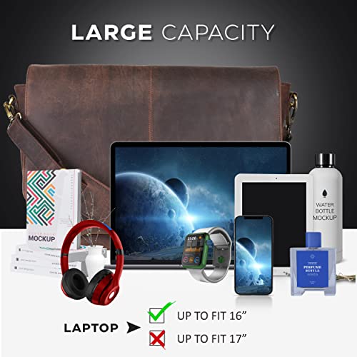 Oak Leathers Walnut Leather Laptop Messenger Bag with Diary - Unisex Office Crossbody Briefcase