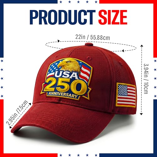 USA 250th Anniversary Hat - Red Embroidered Baseball Cap with Bald Eagle & Flag - 4th of July Gift