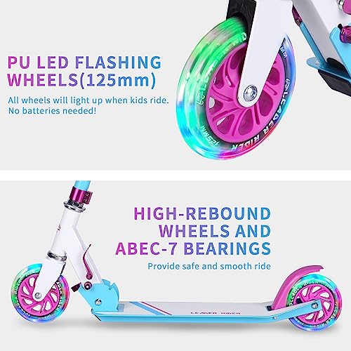 Kids RGB Light Up LED Kick Scooter - Collapsible Portable & Lightweight - Black+Pink
