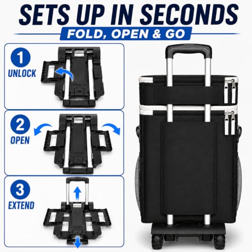 EverPeak 72-Can Collapsible Soft Cooler with Wheels & Removable Top, Insulated Leakproof Portable Cooler for Beach, Camping, Travel