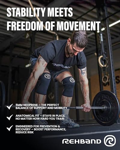 Rehband 5mm Knee Sleeves for Powerlifting & Cross-Training, Medium, Carbon/Black – 1 Pair