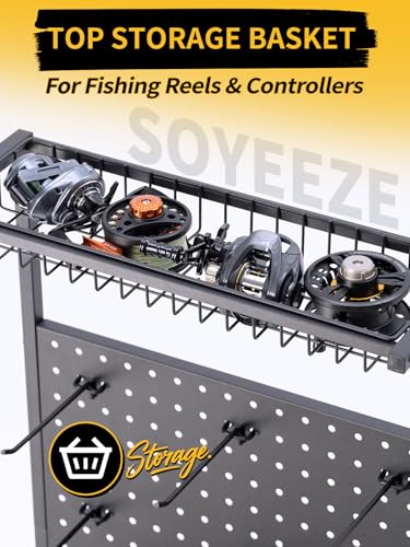 Black SOYEEZE Garage Fishing Rod Holder Cart - Holds 12 Rods & Reel Storage
