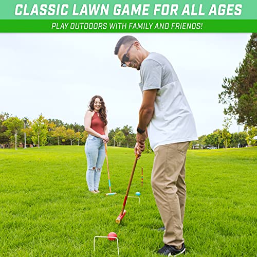 Premium Wooden Croquet Set with Six Mallets and Stained Hardwood Stand
