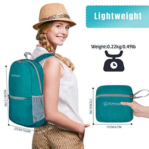 20L Foldable Hiking Backpack - Small Travel Day Pack in C-lake Green